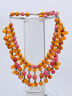 Hobé Orange/Pink Art Glass Swirled Beads Necklace