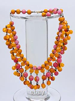 Hobé Orange/Pink Art Glass Swirled Beads Necklace