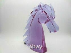 Horse head sculpture Murano pink blue alexandrite sommerso art glass Zanetti