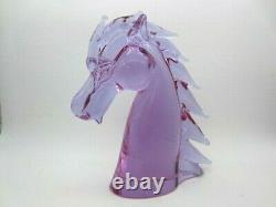 Horse head sculpture Murano pink blue alexandrite sommerso art glass Zanetti