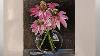How To Paint A Transparent Glass Vase With Pink Flowers Acrylic Painting