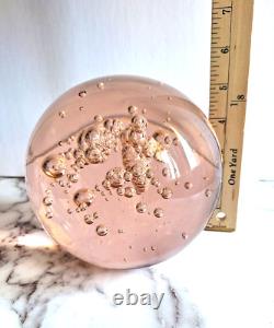 Huge 6 Orb Sphere Art Glass Paperweight Bullicante Controlled Bubbles pink rose