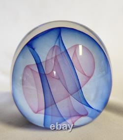 Huge Swirl Blue And pink Art Glass Paperweight Signed PA ART 97