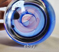 Huge Swirl Blue And pink Art Glass Paperweight Signed PA ART 97