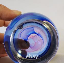Huge Swirl Blue And pink Art Glass Paperweight Signed PA ART 97