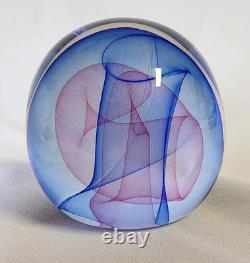 Huge Swirl Blue And pink Art Glass Paperweight Signed PA ART 97