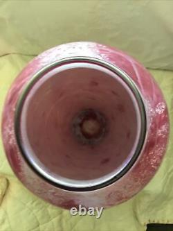 Huge Tom Stoenner 14 1/4 Pink Iridescent Art Glass Vase signed 1997 Stunning