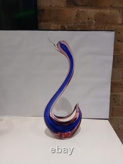 Huge! XL 16 Murano Archimede Seguso Pink Blue Sommerso Swan Bird Glass Figurine