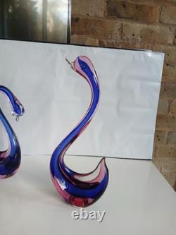 Huge! XL 16 Murano Archimede Seguso Pink Blue Sommerso Swan Bird Glass Figurine