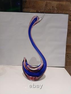 Huge! XL 16 Murano Archimede Seguso Pink Blue Sommerso Swan Bird Glass Figurine
