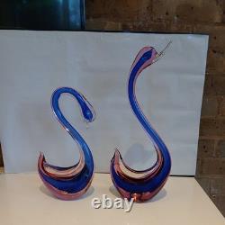 Huge! XL 16 Murano Archimede Seguso Pink Blue Sommerso Swan Bird Glass Figurine