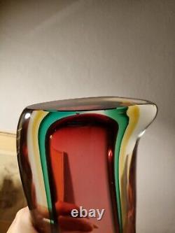 Huge XL Vintage Mid Century Murano Flavio Poli Sommerso Uranium Glass Beak Vase