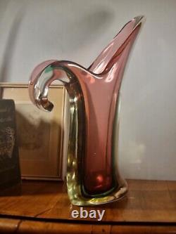 Huge XL Vintage Mid Century Murano Flavio Poli Sommerso Uranium Glass Beak Vase