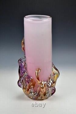 ION TAMAIAN Hand Blown Art Glass Vase Pink Fused Glass Romania