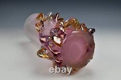 ION TAMAIAN Hand Blown Art Glass Vase Pink Fused Glass Romania