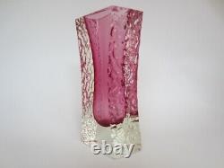 Ice glass vase pink sommerso textured faceted Murano handmade large and heavy