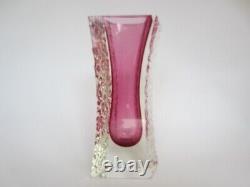 Ice glass vase pink sommerso textured faceted Murano handmade large and heavy