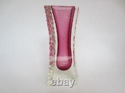 Ice glass vase pink sommerso textured faceted Murano handmade large and heavy