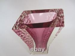 Ice glass vase pink sommerso textured faceted Murano handmade large and heavy