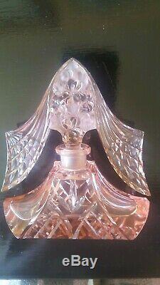 Impressive Lrg. Czech 1920's Pink Perfume Bottle Dauber Intact Art Deco