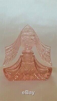 Impressive Lrg. Czech 1920's Pink Perfume Bottle Dauber Intact Art Deco