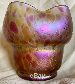 Iridescent Czech Loetz Pink/Yellow Spotted Vase