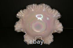 Iridized Shell Pink Hobnail pitcher & bowl with Salem Blue crest & handle