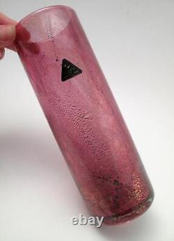 Isle Of Wight Cranberry Pink Silver & Gold Leaf Art Glass Vase Michael Harris
