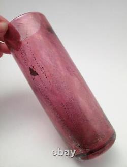 Isle Of Wight Cranberry Pink Silver & Gold Leaf Art Glass Vase Michael Harris