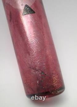Isle Of Wight Cranberry Pink Silver & Gold Leaf Art Glass Vase Michael Harris