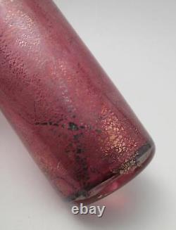 Isle Of Wight Cranberry Pink Silver & Gold Leaf Art Glass Vase Michael Harris