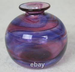 Isle of Wight IOW pink and blue swirl glass vase C1970s. Flame pontil. FREEPOST