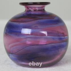 Isle of Wight IOW pink and blue swirl glass vase C1970s. Flame pontil. FREEPOST