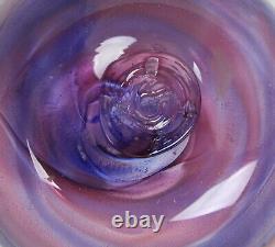 Isle of Wight IOW pink and blue swirl glass vase C1970s. Flame pontil. FREEPOST
