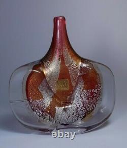 Isle of Wight Michael Harris Fish Vase Art Pink Glass Azurene Signed Silver Gold