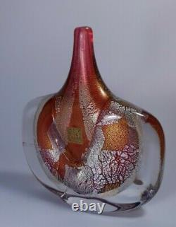 Isle of Wight Michael Harris Fish Vase Art Pink Glass Azurene Signed Silver Gold