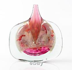 Isle of Wight Michael Harris signed pink Azurene glass Fish vase 19cm