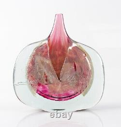 Isle of Wight Michael Harris signed pink Azurene glass Fish vase 19cm