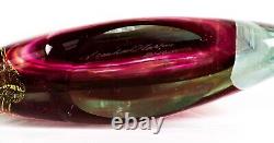Isle of Wight Michael Harris signed pink Azurene glass Fish vase 19cm