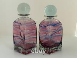 Isle of Wight Studio Glass Pink and Blue Swirls Glass Vases and Stoppers x2