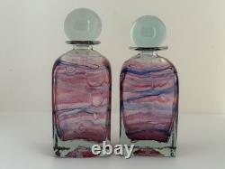 Isle of Wight Studio Glass Pink and Blue Swirls Glass Vases and Stoppers x2