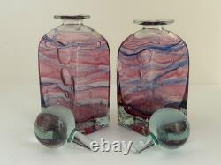 Isle of Wight Studio Glass Pink and Blue Swirls Glass Vases and Stoppers x2 Isle of Wight Studio Glass Pink and Blue Swirls Glass Vases and Stoppers x2