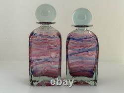Isle of Wight Studio Glass Pink and Blue Swirls Glass Vases and Stoppers x2
