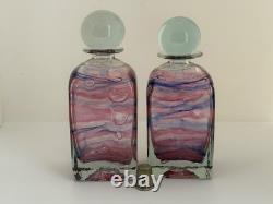 Isle of Wight Studio Glass Pink and Blue Swirls Glass Vases and Stoppers x2