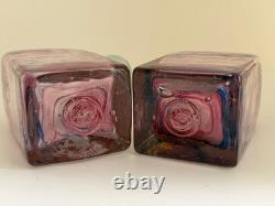 Isle of Wight Studio Glass Pink and Blue Swirls Glass Vases and Stoppers x2