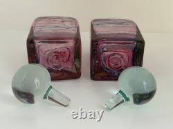 Isle of Wight Studio Glass Pink and Blue Swirls Glass Vases and Stoppers x2