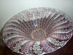 Italian Art Glass 26 CM Wide Bowl With White & Pink Latticino/ Zanfirico Pattern
