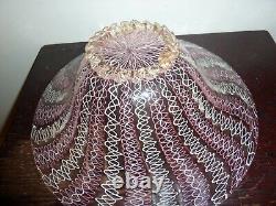 Italian Art Glass 26 CM Wide Bowl With White & Pink Latticino/ Zanfirico Pattern