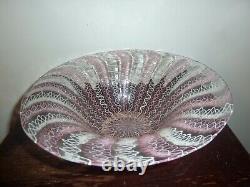 Italian Art Glass 26 CM Wide Bowl With White & Pink Latticino/ Zanfirico Pattern