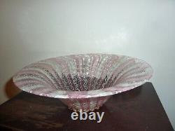 Italian Art Glass 26 CM Wide Bowl With White & Pink Latticino/ Zanfirico Pattern